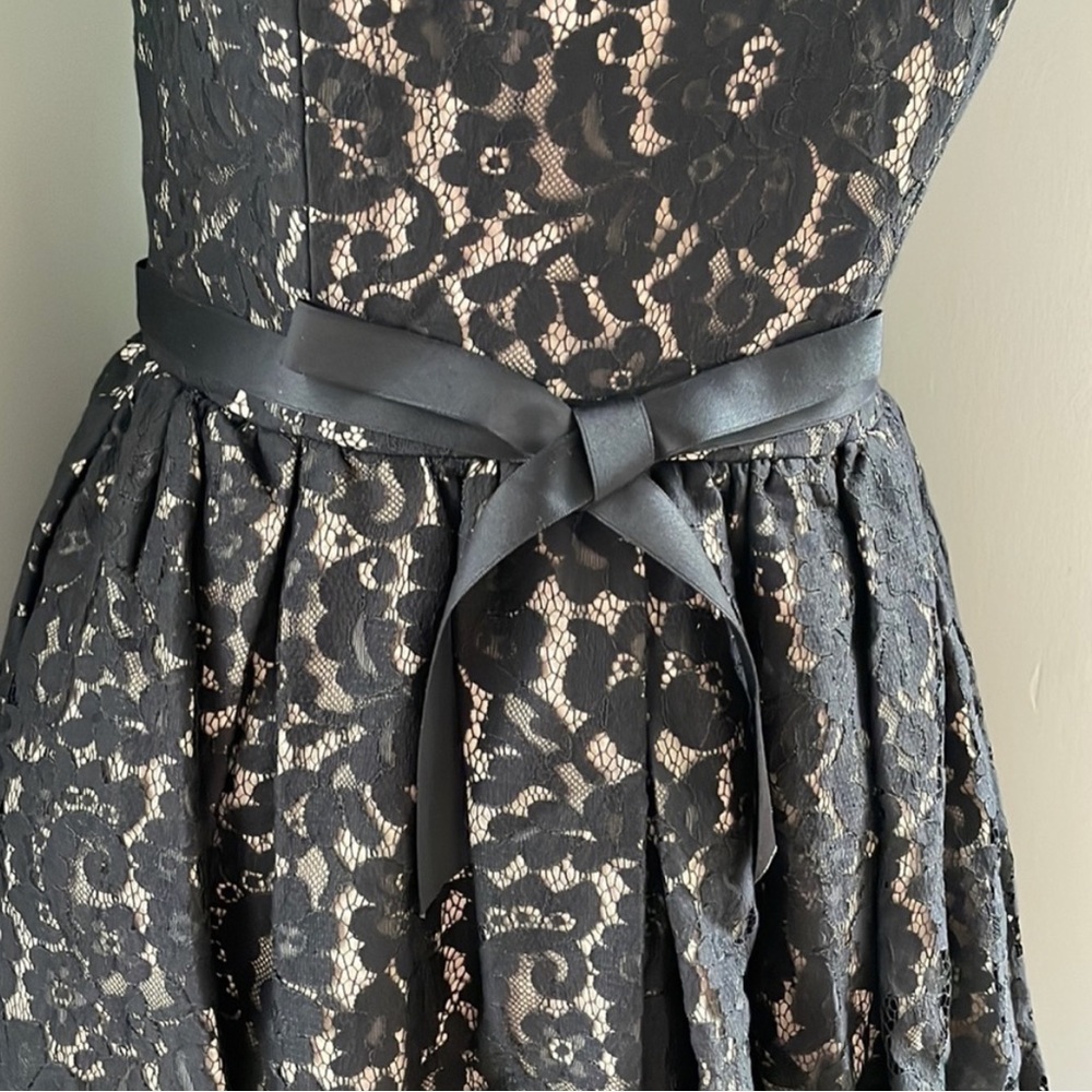 Neiman Marcus Black Lace Strapless Cocktail Dress